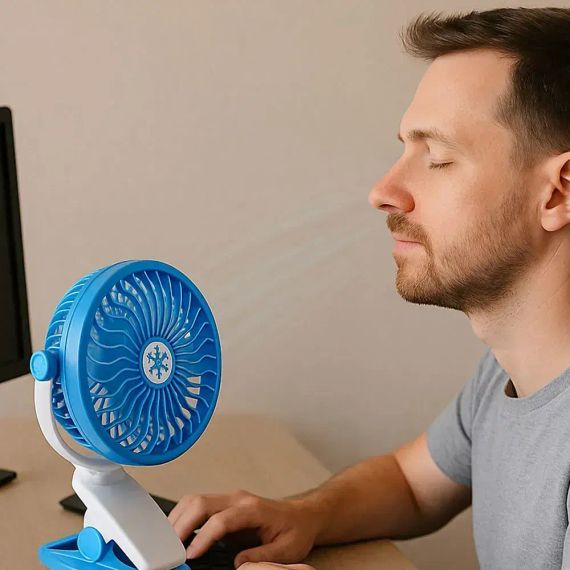 Аккумуляторный мини-вентилятор с прищепкой, USB, LY-582 / Настольный вентилятор / Вентилятор на стол | Зображення 1