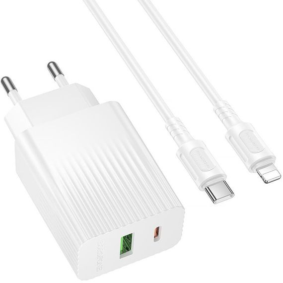 МЗП Borofone BAS76A Source PD30W+QC3.0 (1USB-A/1C) + кабель Type-C to Lightning White | Зображення 2