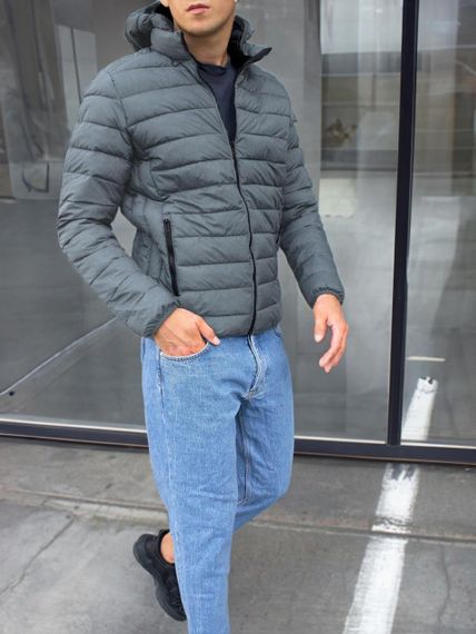 Мужская стеганая демисезонная куртка с капюшоном RD8777 цвет серый, размер M | Зображення 6
