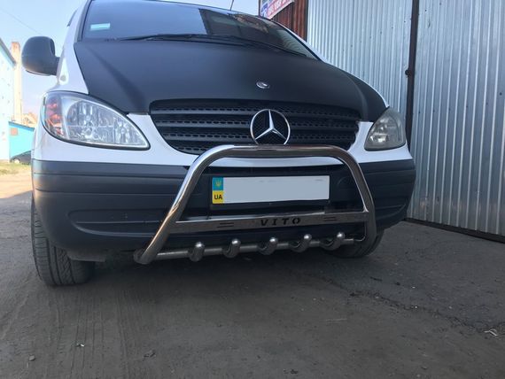 Кенгурятник WT004 (нерж.) с надписью, 2010-2015, 60мм для Mercedes Vito W639 | Зображення 1