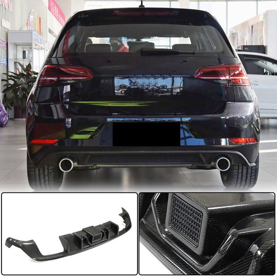 Диффузор заднего бампера (Base/R/GTI HB 2017-2020, Карбон) для Volkswagen Golf 7/E-Golf | Зображення 1