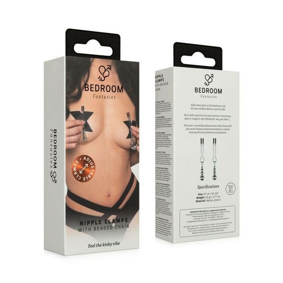 Затискачі для сосків Bedroom Fantasies: Nipple Clamps with Beaded Chain Сріблясті One Size | Зображення 6