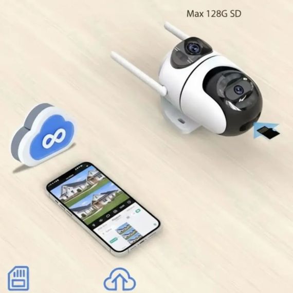Вулична Wi-Fi камера на 2 об'єктиви, 8MP (від Type-C) Q2/Поворотна камера відеоспостереження/WiFi камера спостереження | Зображення 3