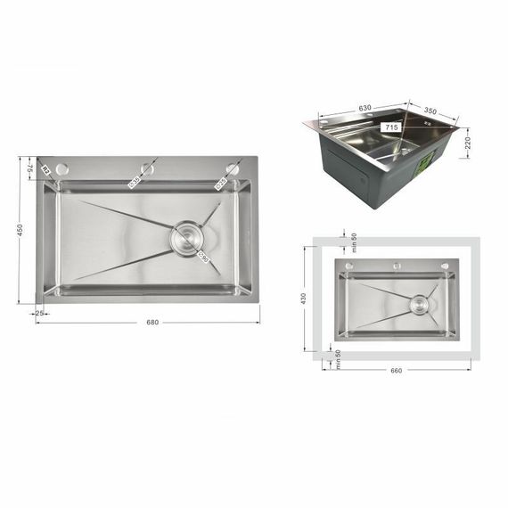 Мойка для кухни интегрированная Lidz Handmade H6845 Brushed Steel 3,0/1,0 мм LDH6845BRU49455 | Зображення 1