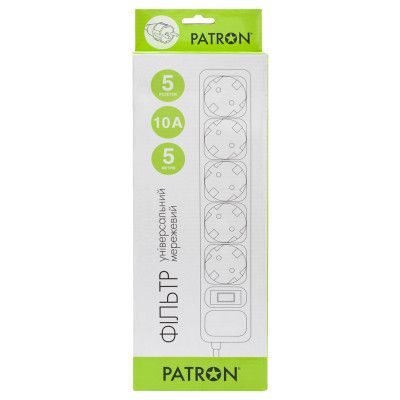 Сетевой фильтр питания Patron 5m (SP-1055W), 5 розеток White (EXT-PN-SP-1055W) | Зображення 1