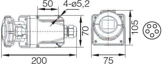 Розетка 1252 стационарная 3Р+PЕ+N 32А 380В IP67 Ny95502051 | Зображення 1