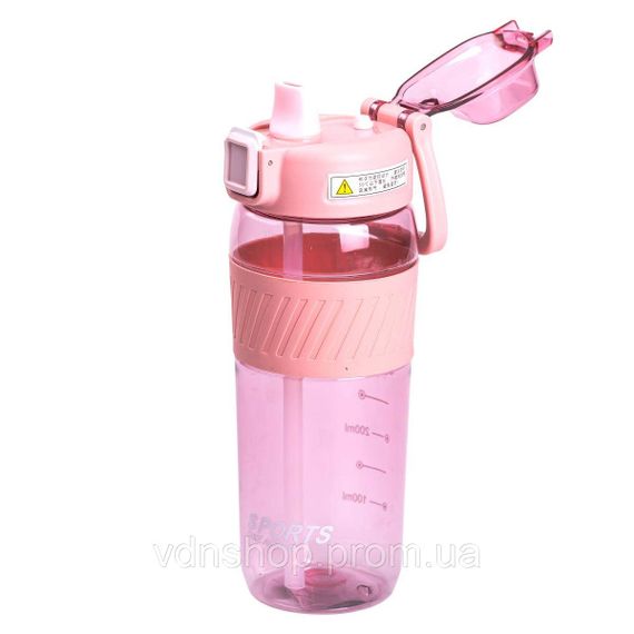 Бутылка для воды 600 мл бутылка в школу для тренировок с трубочкой и ручкой 22 см Розовая HP-14-42P | Зображення 2