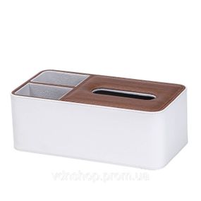 Салфетница-органайзер из эко-кожи 3 отделения 26.5*14*9.5 см Белый с коричневым HP9290