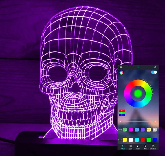 Акриловый светильник-ночник управление с телефона Череп tty-n000696