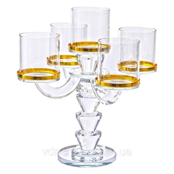 Канделябр на 5 свечей 19×19×23 см подсвечник стеклянный декоративный c золотой окантовкой HP-4-36 | Зображення 2