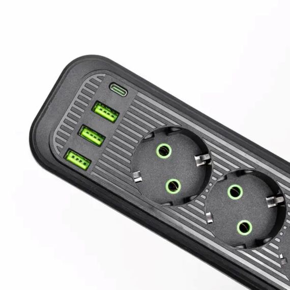 Мережевий фільтр чорний з вимикачем 3 розетки 3хUSB-A 1xUSB-C 3м HP-5-34 | Зображення 2