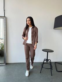 Женский костюм тройка рубашка+футболка+брюки трикотажный NB23007 размер 46/48 цвет капучино