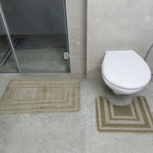 АКЦІЯ Набір килимків для ванної 2шт 40*50см+50*80см Рамка Econom бежевий + Фіранка PEVA Дариана | Зображення 1