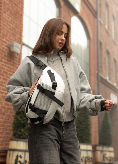 Большая женская поясная сумка бананка Sambag DynamicDart белая 38×21×7 см (80411008) | Зображення 5