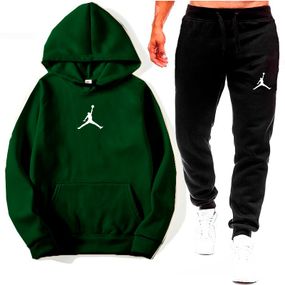 Мужской спортивный костюм двойка штаны + худи, теплый на флисе, Джордан AD0001 цвет черно-зеленый, размер М