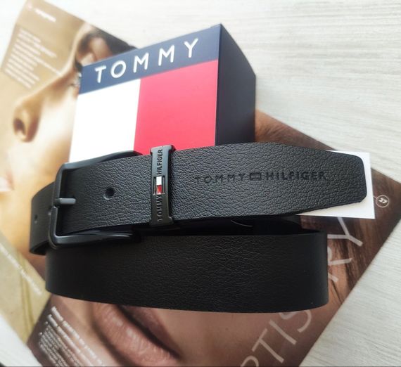 Шкіряний ремень Tommy Hilfiger з чорною пряжкою чорний | Зображення 2