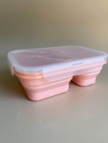 Ланч бокс дитячий силіконовий складний Рожевий