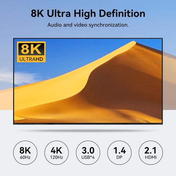 KVM-перемикач HDMI + DisplayPort 8K 60 Гц, 3 монітори, 2 комп’ютери, USB 3.0, настільний контролер, адаптер живлення | Зображення 2
