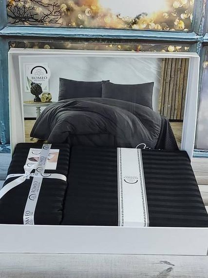 Постельное белье Romeo Line siyah Сатин-страйп Хлопок Евро размер