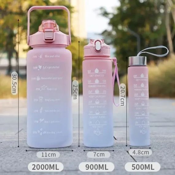 Пляшка для води 3 в 1 Bottle AND264 Рожево-блакитна комплект із 3 спортивних пляшок для води | Зображення 9
