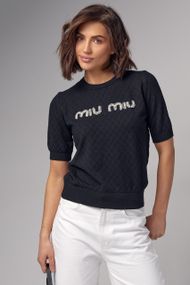 Ажурная футболка с надписью Miu Miu - черный цвет, S (есть размеры)
