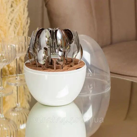 Набір столових приладів на 6 персон із нержавіючої сталі 24 штуки з підставкою Яйце Білий HP7889 | Зображення 1