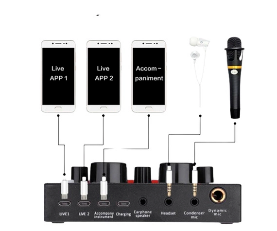 Зовнішня звукова карта адаптер аудіоінтерфейс Bluetooth Live Sound Card V8 USB-гарнітура для мікрофона чорний (7635_389) | Зображення 2