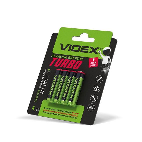 Батарейка лужна Videx LR03/AAA Turbo 4шт BLISTER | Зображення 1