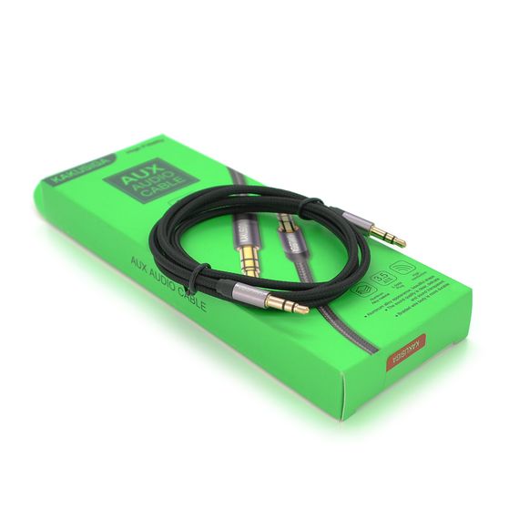Кабель  iKAKU KSC-389 ROUYA AUX Audio DC3.5 тато-тато 1.0м, GOLD Stereo Jack, (круглий) Black cable, Box