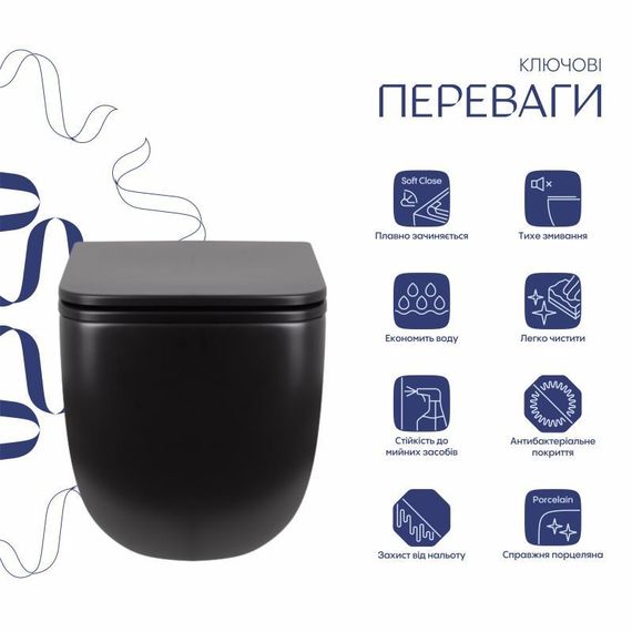 Унітаз підвісний Qtap Gemini безободковий з сидінням Soft-close QT2533076EUQMB | Зображення 2
