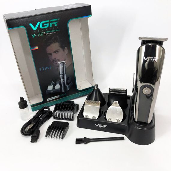 Бездротова машинка для стрижки волосся VGR V-107 тример для бороди та вусів зі змінними насадками | Зображення 1