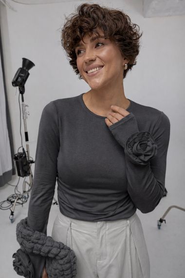 Еластичний лонг з трояндами - темно-сірий цвет, ONE SIZE (є розміри)