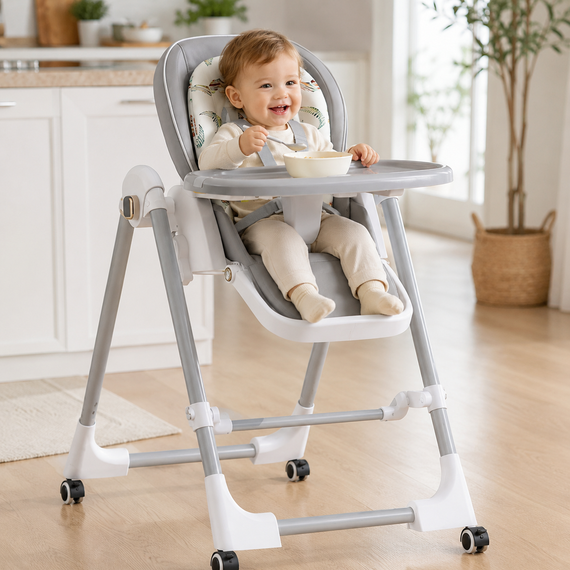 Стульчик для кормления BabyChair с регулируемой спинкой и столиком, шезлонг, колеса, складной X-715 / Стульчик-шезлонг для кормления / Детское кресло с регулируемой спинкой и столиком | Зображення 2