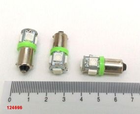 Лампа світлодіод з/ц 12V T4W BA9s 5SMD (50 х 50) зелена