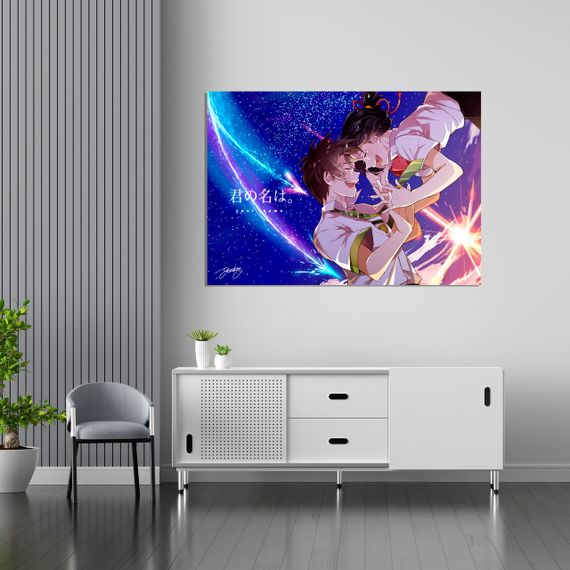 Плакат-постер з принтом Кавун Your Name Твоє Ім'я Такі Тачібана Mitsuha Міямідзу сміються на тлі комети А1 ПЛ000720(A1)