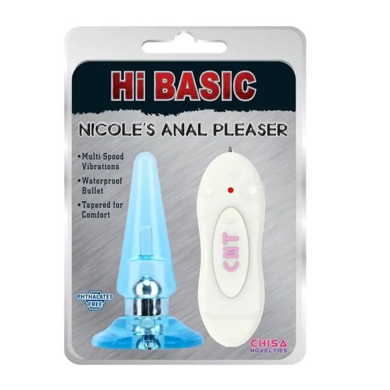 Анальная пробка с вибрацией и пультом Chisa Hi-Basic NICOLE'S голубая Sex Aura | Зображення 5