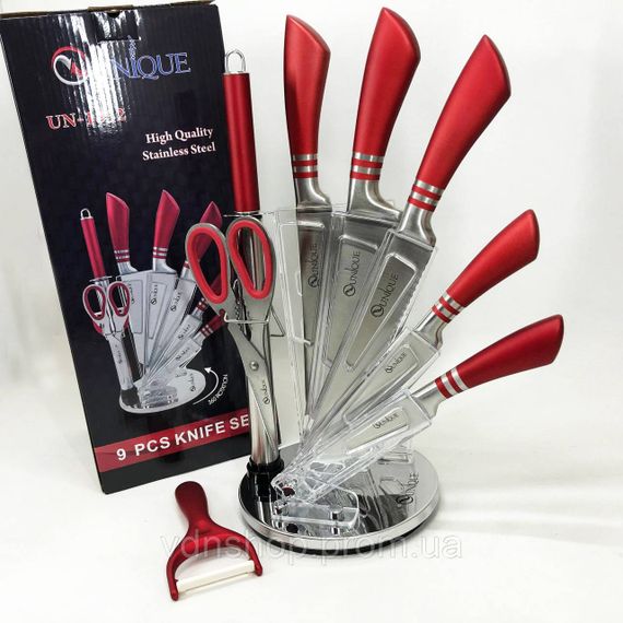Хороші кухонні ножі для побутового використання UNIQUE UN-1832 9 шт, Сталеві кухонні ножі MJ-95 | Зображення 1