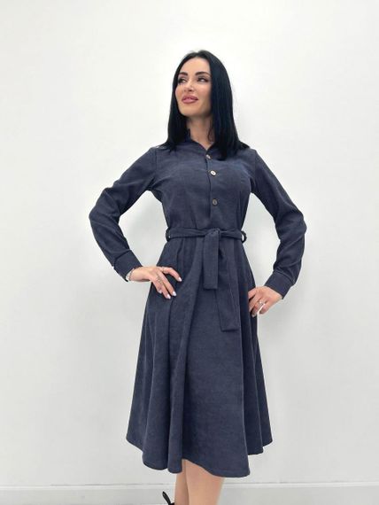 Женское модное вельветовое платье миди с поясом GF08575 цвет темно-серый, размер 42/44 | Зображення 2