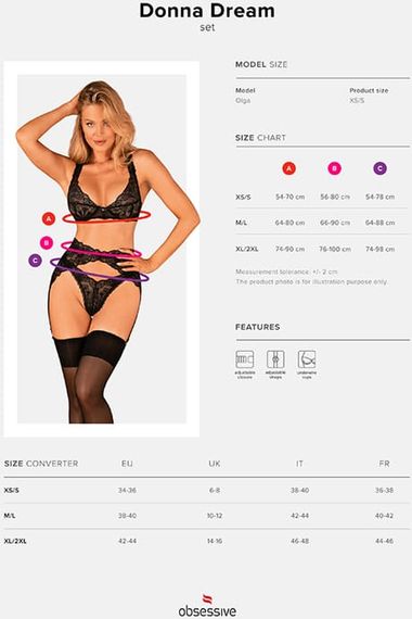 Комплект с поясом для чулок Obsessive Donna Dream set Черный M/L | Зображення 6