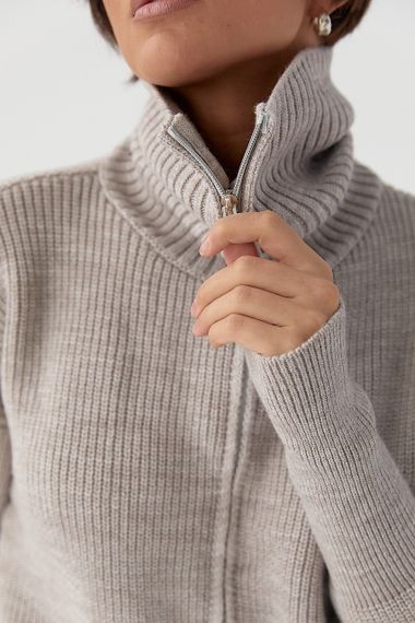 В'язаний кардиган на блискавці з високим коміром - кавовий цвет, ONE SIZE (є розміри) | Зображення 3