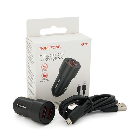 Набір BOROFONE BZ19A АЗУ 2xUSB+ кабель Micro, 2.4A, 1м, Black, Box