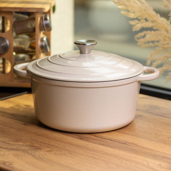 Каструля чавунна емальована 6,5 л, бежевий Yiwu HP-FLG-3 WHITE | Зображення 1