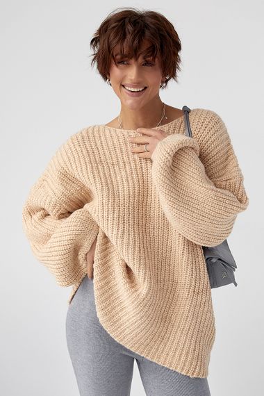 Однотонний джемпер крупної в'язки - бежевий цвет, ONE SIZE (є розміри)