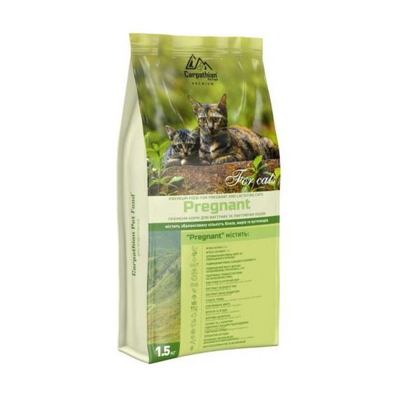 Carpathian Pregnant Для беременных и лактирующих кошек, всех пород. С курицей и лососем. Для выведения шерсти. 1,5 кг.