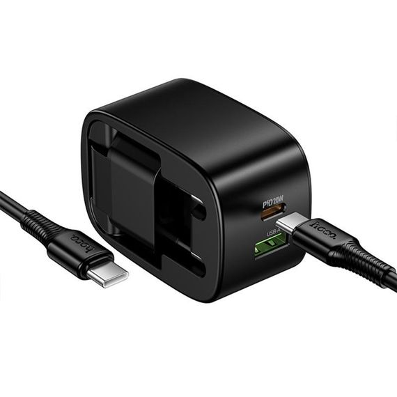 МЗП Hoco CS101A Folding PD20W+QC3.0 (1USB-A/1C) + кабель Type-C to Type-C Black | Зображення 3