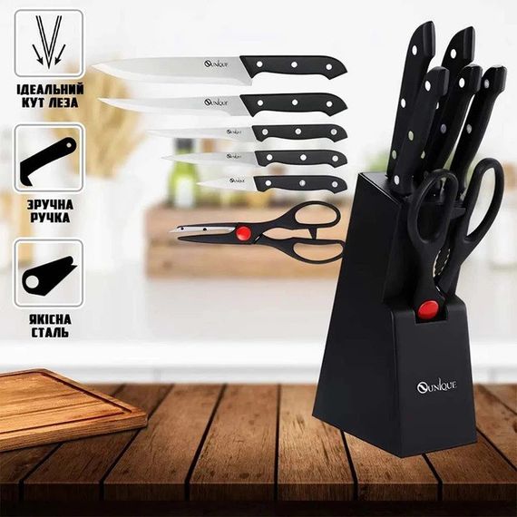 Набір кухонних ножів з ножицями та підставкою UNIQUE UN-1836 MI-85 | Зображення 1