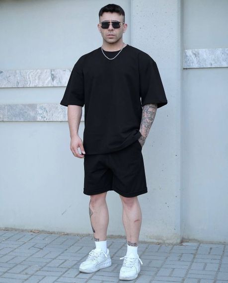 Чоловічий літній спортивний костюм із шортами та футболкою колір чорний, розмір 54/56 PP057