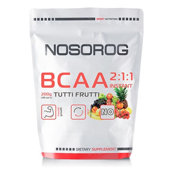 Амінокислота BCAA для спорту Nosorog Nutrition BCAA 2:1:1 200 g /36 servings/ Tutti-frutti