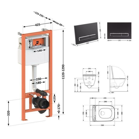 Готове рішення Qtap для ванної кімнати: підвісний унітаз Gemini Ultra Quiet + комплект інсталяції Nest 4 в 1 (лінійна клавіша | Зображення 1