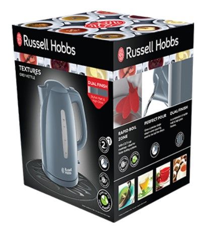Чайник Russell Hobbs 21274-70 Textures Grey, 2400 Вт, 1,7 л, откидная крышка, серый (21274-70) | Зображення 4